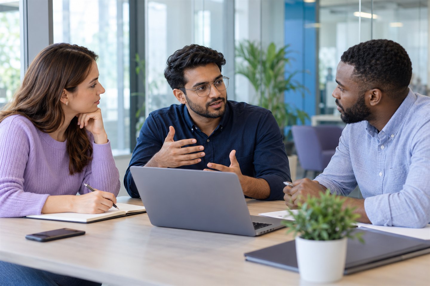 A technology partner and client discussing a digital product project