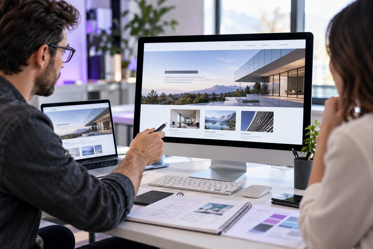 Designers reviewing a responsive corporate website