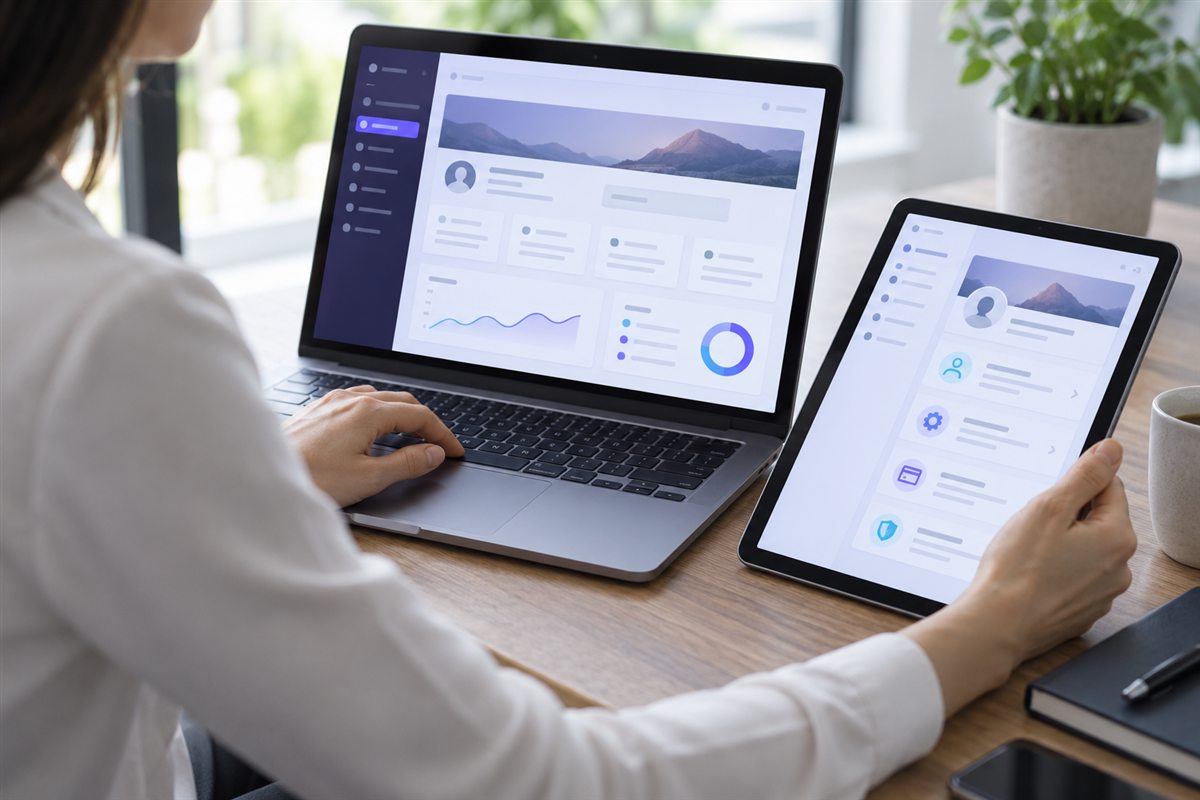 Customer account portal displayed across laptop and tablet